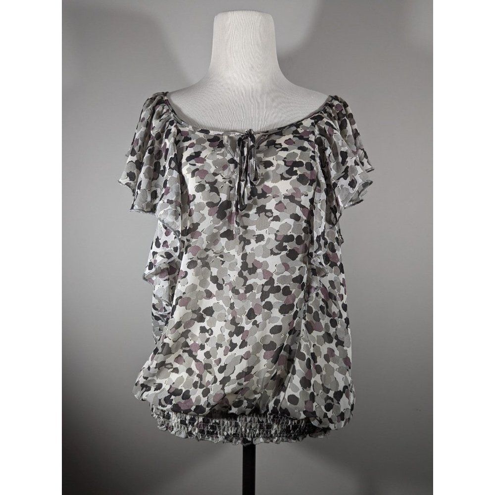 Charlotte Russe Blouse Women Sz L Grey Ruffle Sleeveless Career Office Workwear